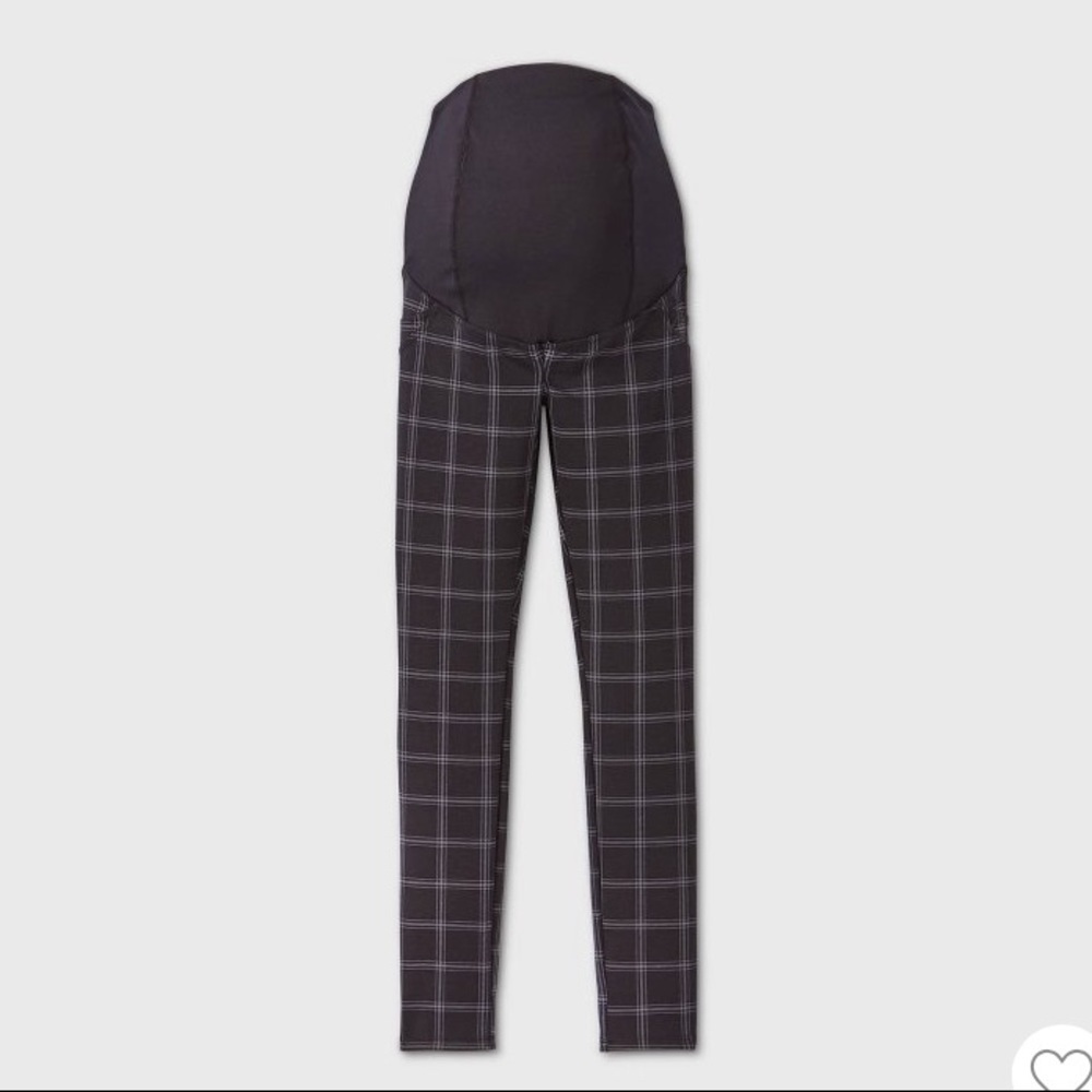 Isabel Maternity Crossover Panel Ponte Pants - Black Plaid